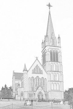 教堂建筑线描（未分层）