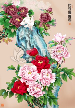 牡丹 富貴和平圖