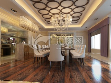 客厅餐厅实木地板效果图铺装