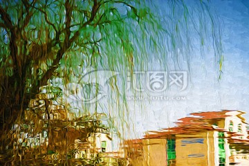 風(fēng)景油畫 倒影 tif不分層