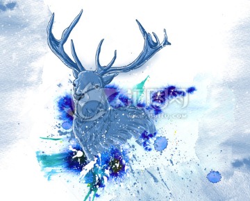 手绘水彩麋鹿艺术画（未分层）