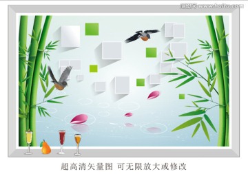 電視背景墻壁 飛鳥 竹子