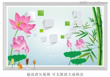 電視背景墻壁 竹子 荷花
