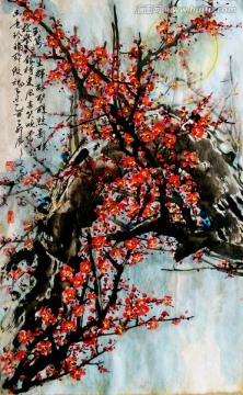 國(guó)畫(huà)金粉花蕊紅梅