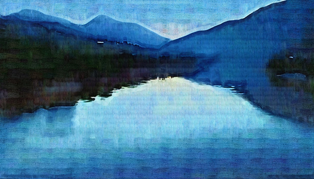 山坡湖泊风景