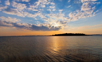 湖泊 晚霞 夕阳