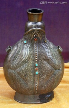 民国蛙形铜酒壶