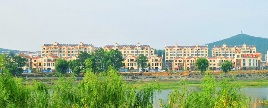 河岸风景  别墅群 高楼高清