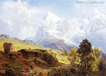 风景油画 艾格峰和僧侣峰