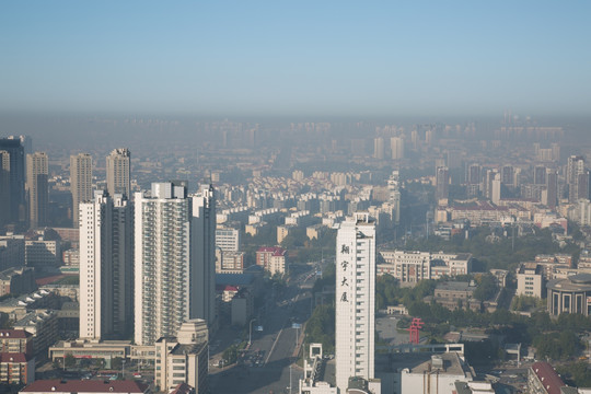 天津城市雾霾 俯视雾霾