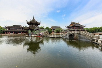 周庄南湖园全福讲寺湖心亭九曲桥