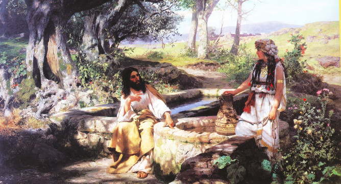 人物油画 耶稣和撒玛利亚妇女