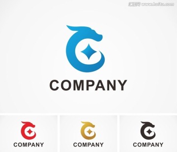 矢量藍(lán)色龍形錢幣logo出售