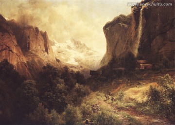 風(fēng)景油畫 高山上的行者