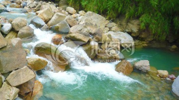 溪水和石头 水草 水花