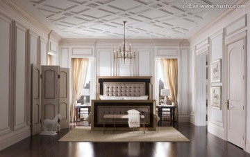 经典欧式整木家装卧室白色宫殿式