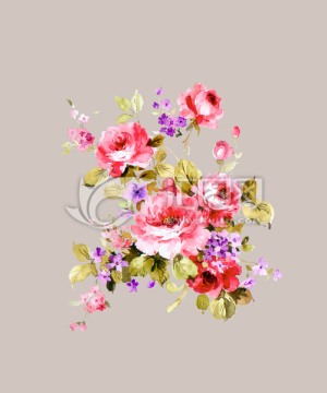 手繪 玫瑰 牡丹 花卉 印花