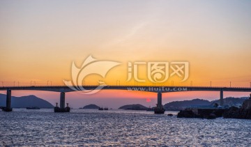 夕阳红 日落 半屏大桥 洞头