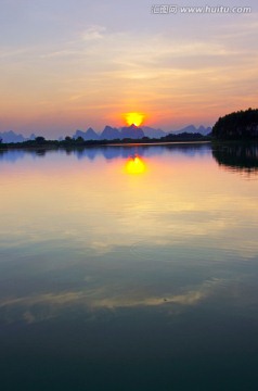湖泊 夕阳 落日