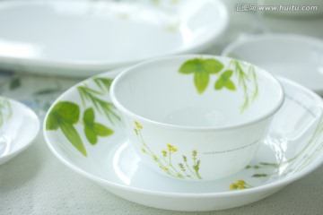 绿色素雅图案陶瓷中式餐具