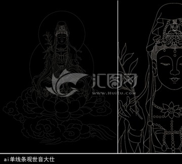 觀音菩薩矢量刻繪單線圖