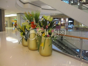 商场铜花盆装饰