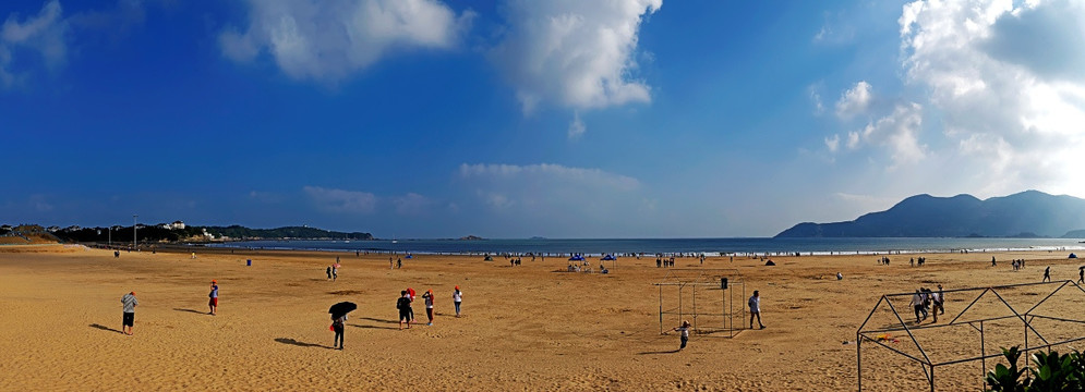 舟山朱家尖南沙景区大海沙滩全景