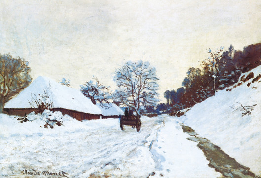 風(fēng)景油畫 村落雪景