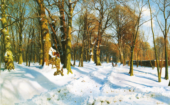 風(fēng)景油畫 陽(yáng)光雪景