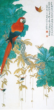 花鳥國畫 五色鸚鵡