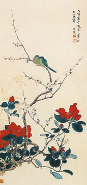 花鳥國畫 茶梅棲禽
