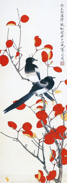 花鳥國畫 翠微紅葉圖