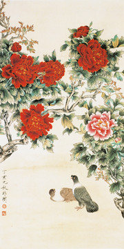 花鳥國(guó)畫 牡丹雙鴿