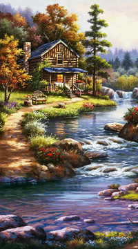 花园别墅风景油画