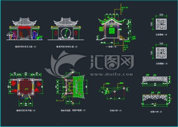 景墻月洞方亭施工圖