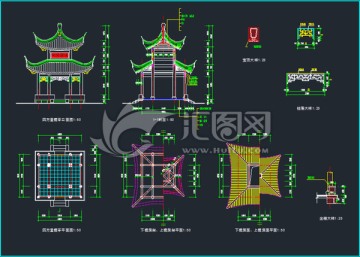 四方重檐亭施工圖