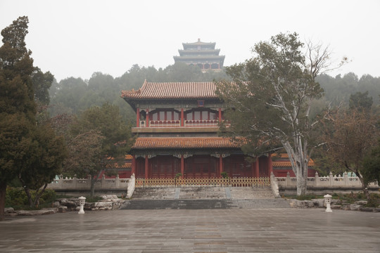 雾霾中的北京景山公园