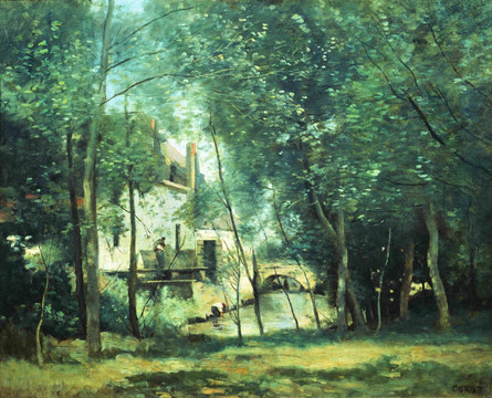 風(fēng)景油畫 林中小屋