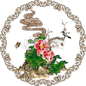 中國風(fēng)祥云花鳥山水團(tuán)錦AI矢量