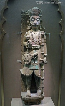 印度石雕彩绘宫廷卫士像