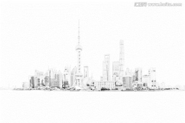上海外滩城市线描（未分层）