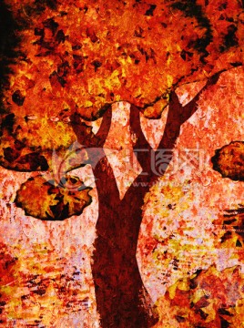 抽象油画 秋树