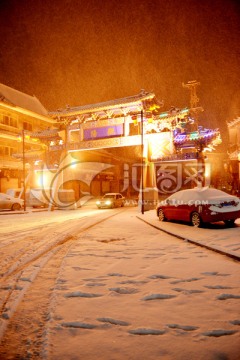 城市雪景 城市夜景