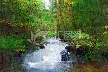 电脑油画 山林小溪