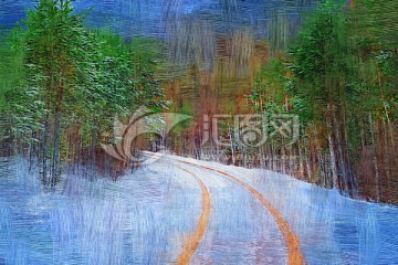 電腦油畫 山林雪路