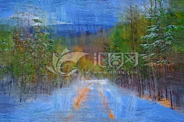 電腦油畫 山林雪路