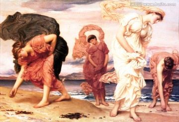 海滩女性油画