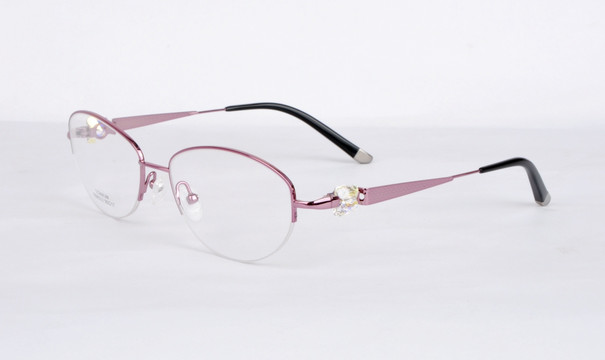 粉金色半框眼镜 水晶装饰眼镜