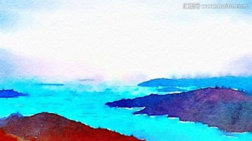 山 水彩 装饰画