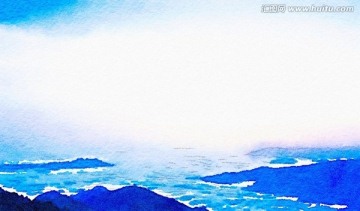 山 水彩 装饰画